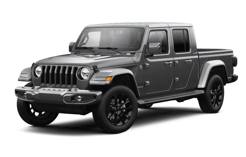Gray Jeep Gladiator crew cab pickup truck studio photo on white background