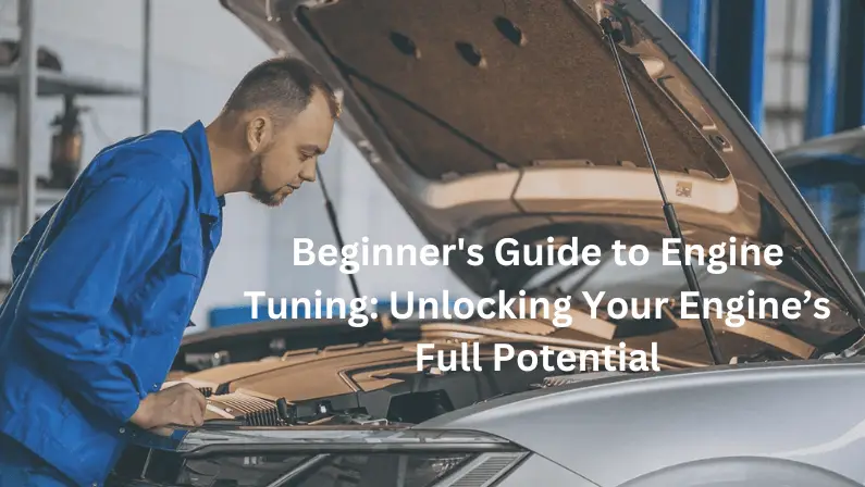 Mechanic in blue uniform working under an open car hood, header image for article "Beginner's Guide to Engine Tuning: Unlocking Your Engine's Full Potential"