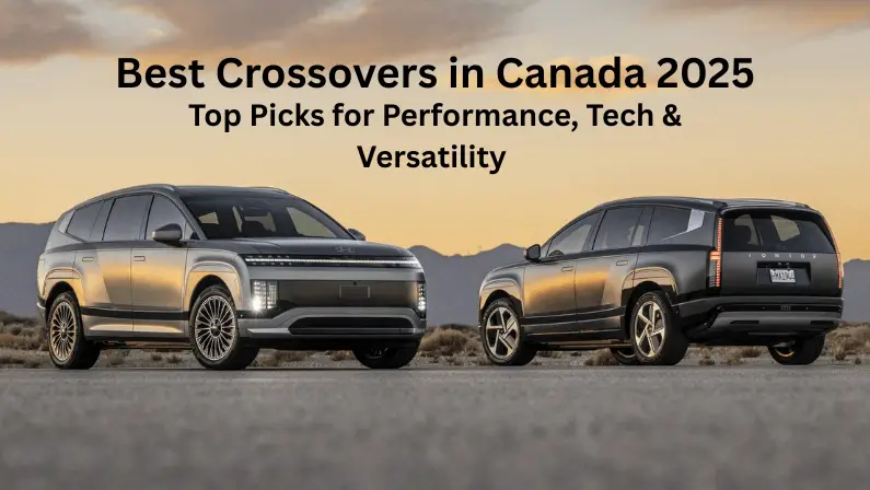 Two Hyundai Ioniq crossovers parked at sunset, text reads "Best Crossovers in Canada 2025: Top Picks for Performance, Tech & Versatility"