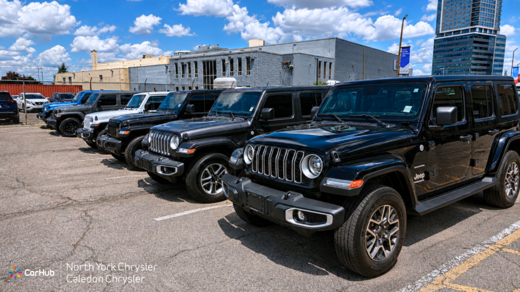 a line up of some of our used jeeps on our lot at north york chrylser