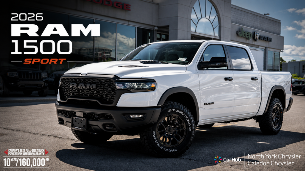 A Ram pick up truck the 1500 model sitting in front of north york chrysler