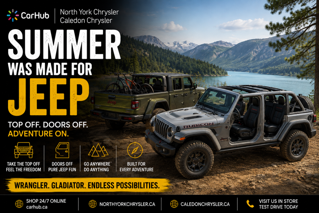 image of 2 jeeps one wrangler and one gladiator
out in the mountains where people are having fun